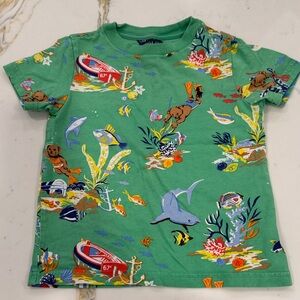Polo by Ralph Lauren Kids T- Shirt in Green Ocean Print with Polo Bear